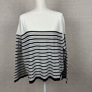 Matthildur Sweater Womens L Black White Harlow Boxy Boat Neck Stripe Pima Cotton